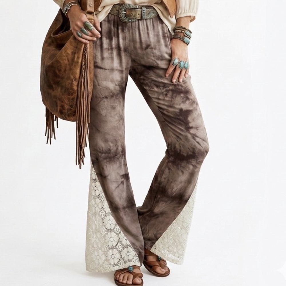 Umgee Chocolate Tie Dye Bell Bottoms Flare Pants BRAND NEW Size Small - Picture 2 of 5